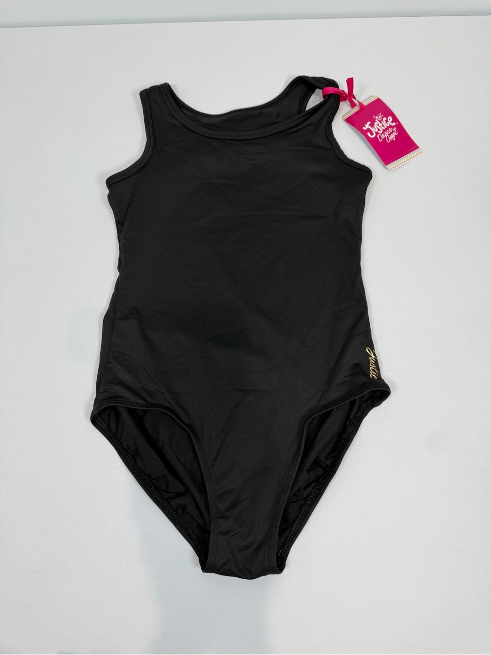 Justice Black One-Piece Dance Gym with Gold Logo Meduim (10)